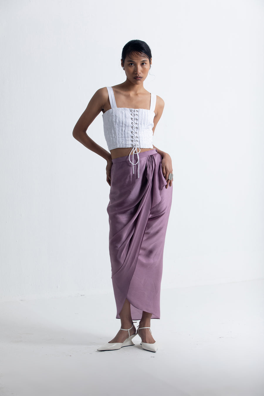 Lilac Overlap drape skirt