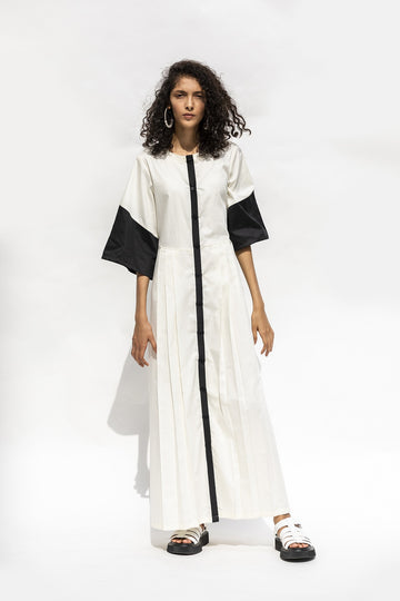 Panelled Cotton Dress with Pleats